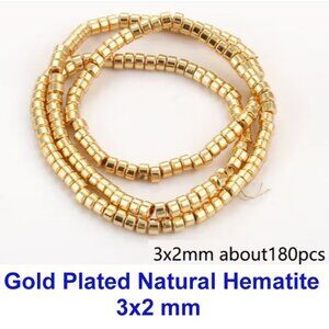 Golden Plated Natural Hematite 3x2 rondelle  15" Strand